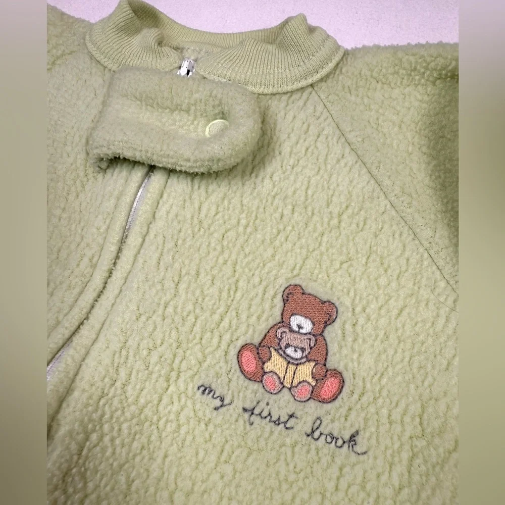 CARTERS Baby Fleece Y2K‎ Sleep Gown Cottagecore Teddy Bear Sage Green 0-3 Months